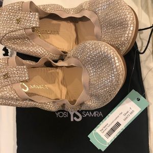 Yosi Samra Samara Textured Leather Flat Silver